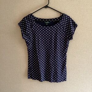 Ralph Lauren Navy Polka Dot Top